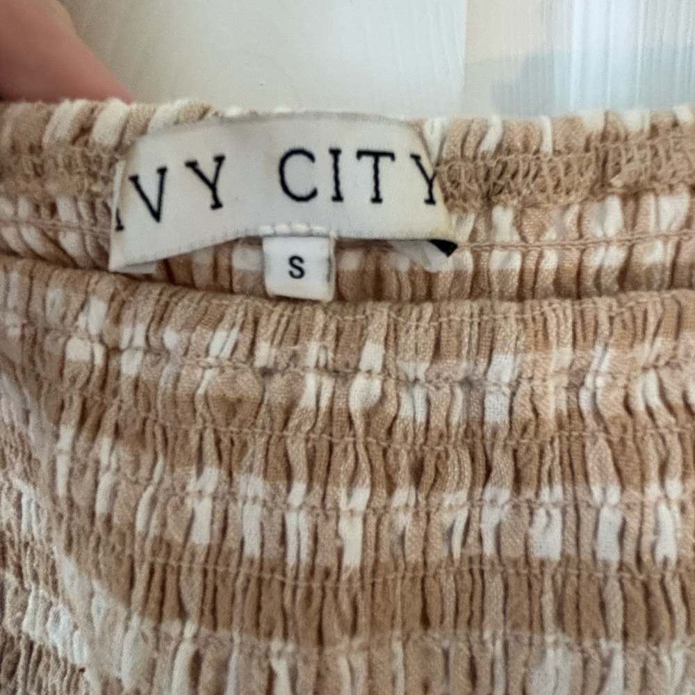 Ivy City Co Tan and White Ruffled Tiered Maxi Dress - Picture 6 of 6